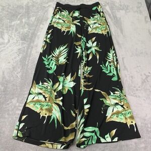 Lauren Ralph Lauren Tropical Wide Leg Palazzo Pants Black Green Resort Small